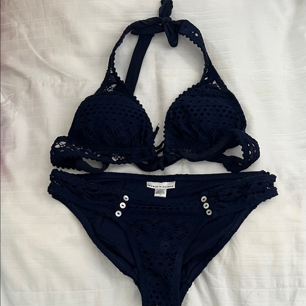 Robin Piccone Navy Crochet Bikini Set Size Medium